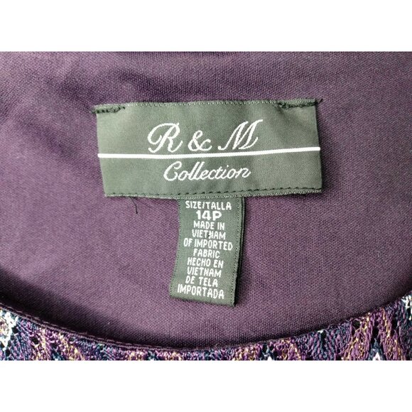 R & M Collection Women 14P Petite Purple Gold Sheath Dress w/ Jacket Knee Length - Picture 6 of 6